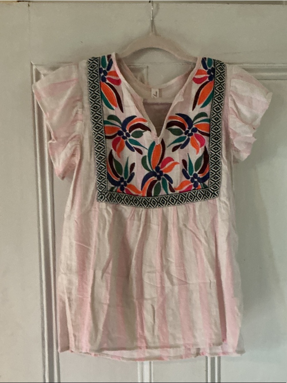 Love Soft Pink Striped Embroidered Top